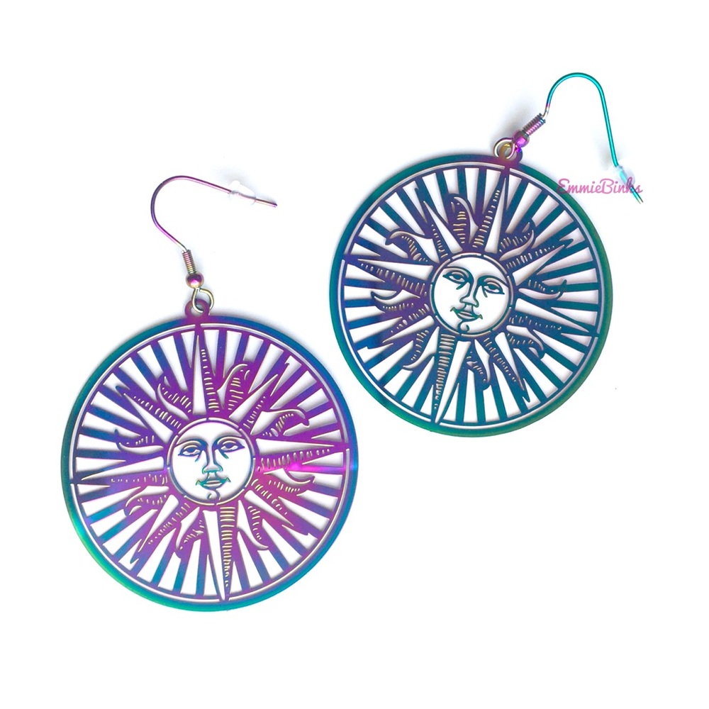 ✨3for$38 New FP Stainless Steel Rainbow Oil Slick Boho Sun Statement Earrings - Picture 3 of 16